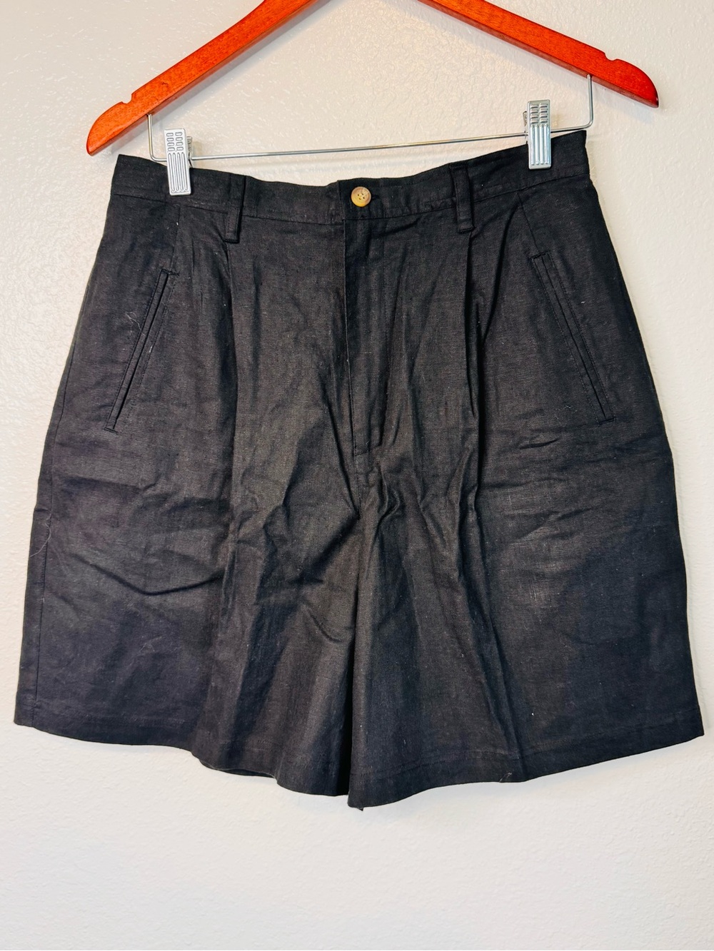 Vintage 90s Black Linen Cotton Mom High Waist Shorts size 12